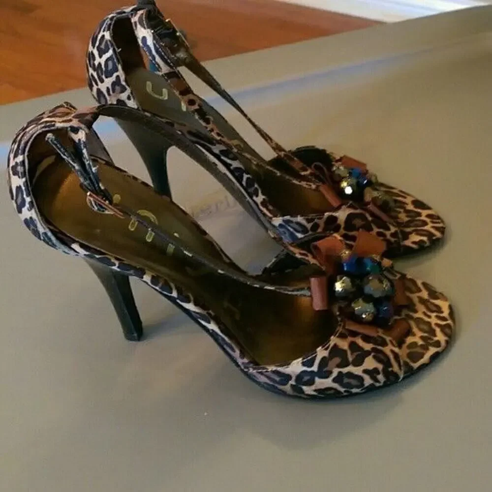 Unisa Animal Print Beaded Heels Size 5.5